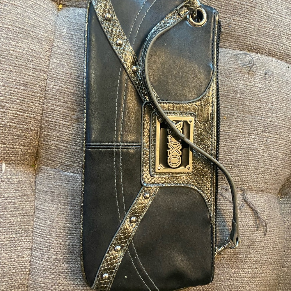 XOXO Black and Gold Clutch with Snakeskin Detail